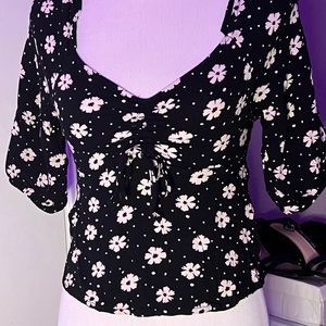 Flowery black and white top